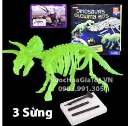 BỘ ĐỒ CHƠI KHẢO CỔ ĐÀO HÓA THẠCH 1 CON KHỦNG LONG 3 SỪNG SIZE L 25CM CÓ DẠ QUANG