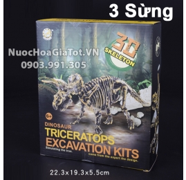 BỘ ĐỒ CHƠI KHẢO CỔ ĐÀO HÓA THẠCH 1 CON KHỦNG LONG TÊ GIÁC 3 SỪNG SIZE L 25CM XƯƠNG GIẢ CỔ