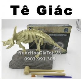 BỘ ĐỒ CHƠI KHẢO CỔ ĐÀO HÓA THẠCH 1 CON KHỦNG LONG TÊ GIÁC 1 SỪNG SIZE M 20CM XƯƠNG TRẮNG